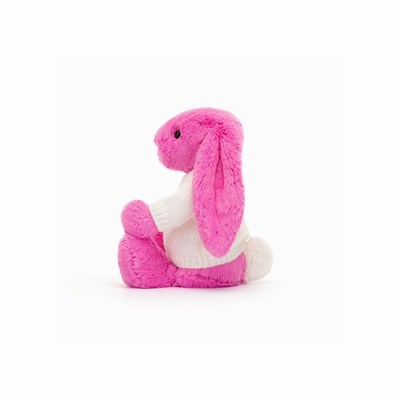 Jellycat Bashful Hot Pink Bunny with Cream Jumper Australia | 306874PCO